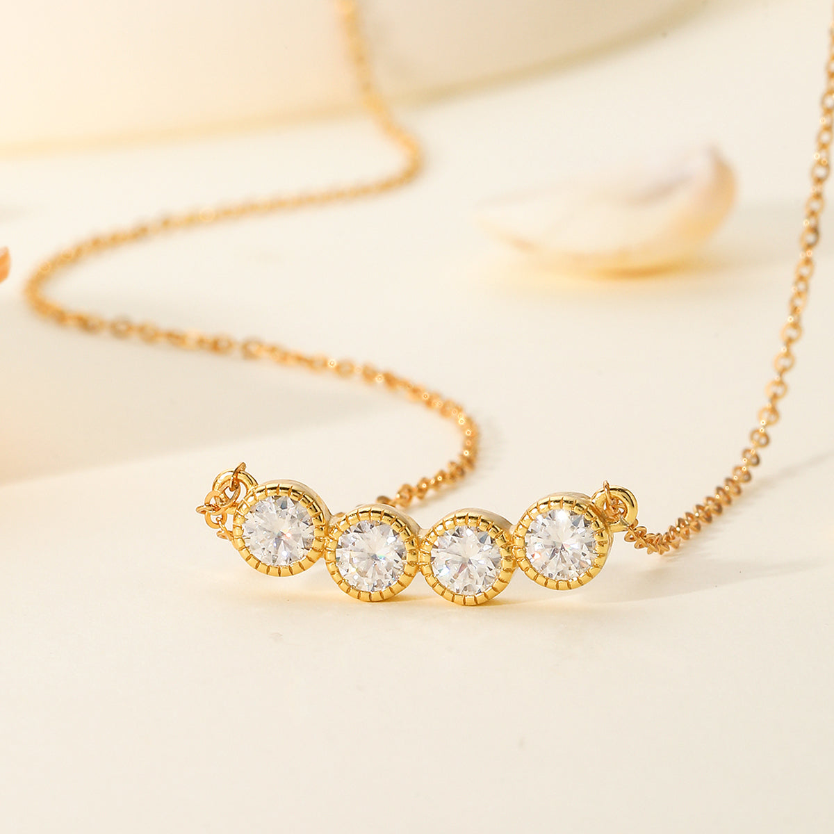 S925 Silver Plated 18K Gold Necklace With 1.2 Carat Round Moissanite