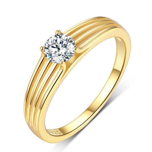 S925 Silver Plated 18K Gold Ring with 0.5 Carat Moissanite
