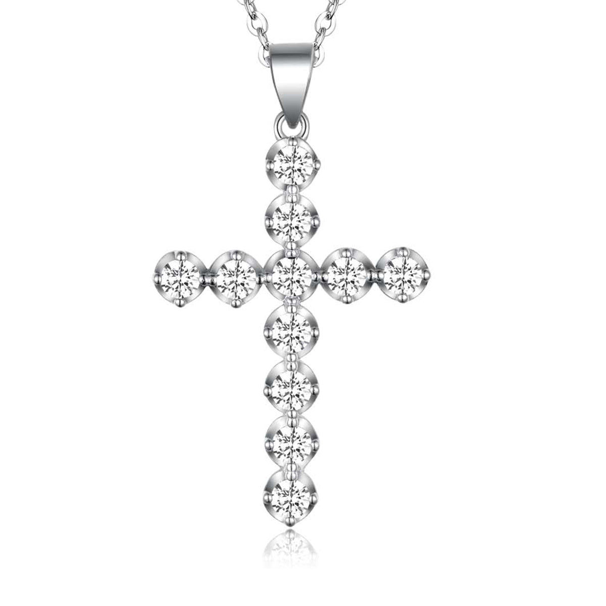S925 Silver Plated 18K Platinum Necklace with Moissanite Cross Pendant