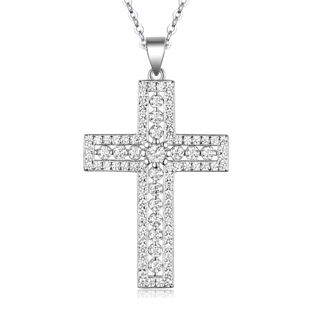 S925 Silver Plated 18K Platinum Necklace Moissanite Cross Pendant