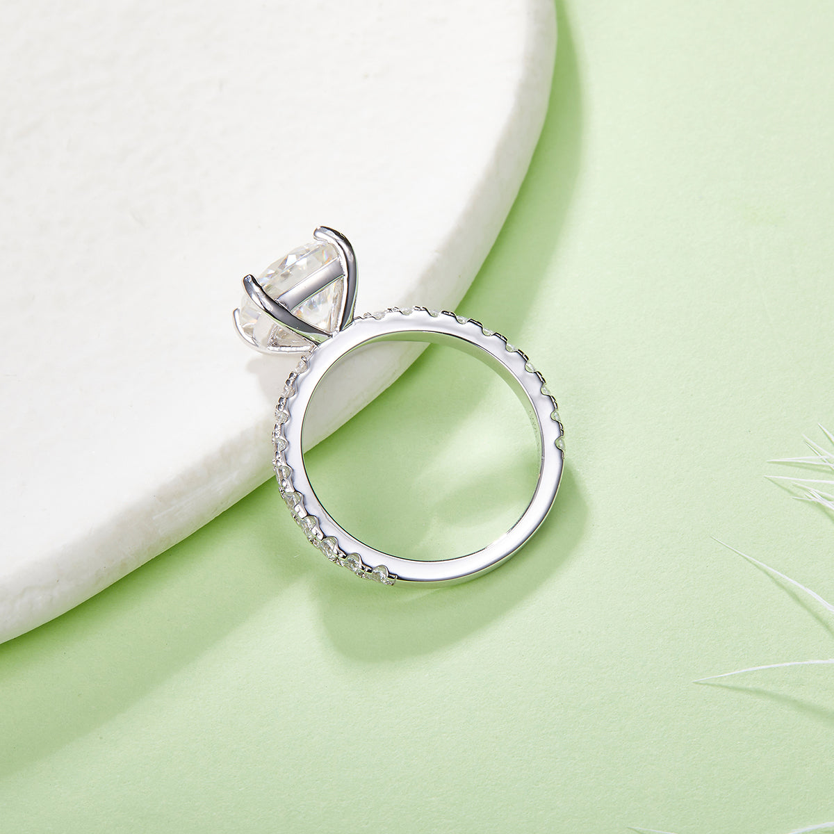 S925 Silver Plated 18K Platinum Cathedral Ring with 3.0 Carat Cushion Cut Moissanite