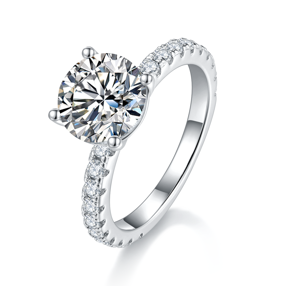 S925 Silver Plated 18K Platinum Women's Cathedral Ring with 2.0 Carat Round Cut Moissanite