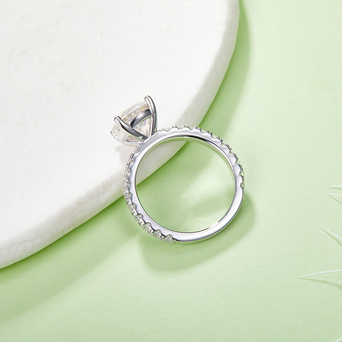 S925 Silver Plated 18K Platinum Women's Cathedral Ring with 2.0 Carat Round Cut Moissanite