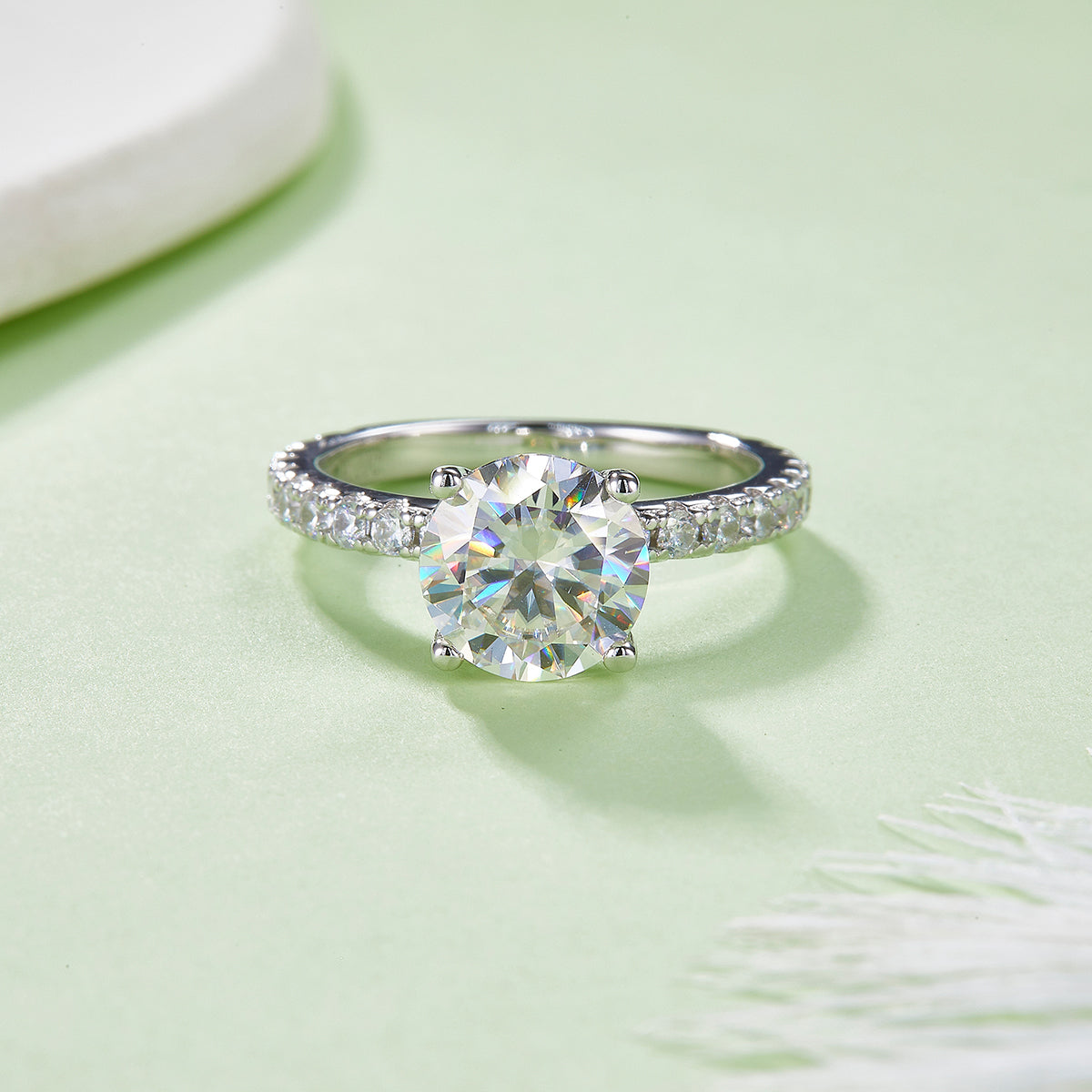 S925 Silver Plated 18K Platinum Women's Cathedral Ring with 2.0 Carat Round Cut Moissanite