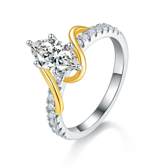 S925 Silver Plated 18K Platinum Cathedral Ring with Moissanite