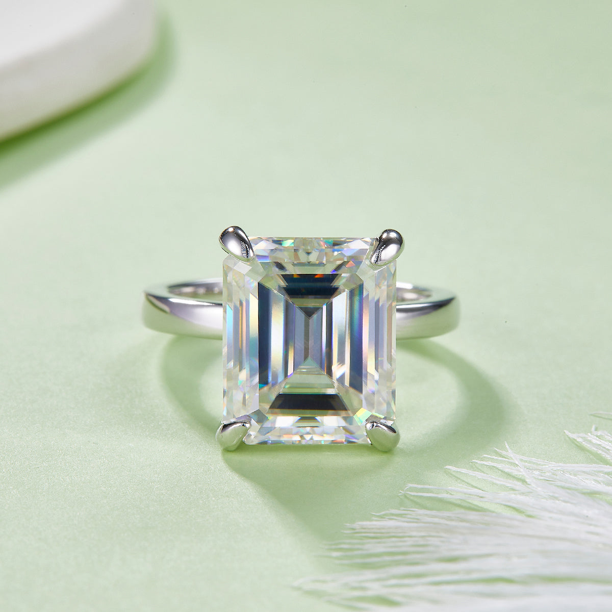 Stunning 8.0 Carat Emerald-Cut Moissanite S925 Silver Plated 18K Platinum Women's Ring