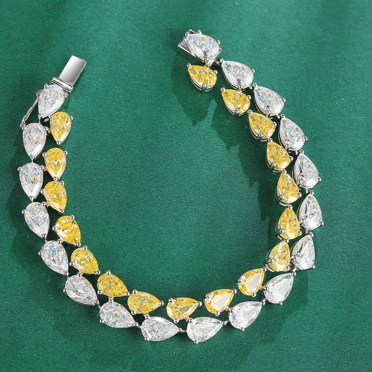 Double Layer Droplet Yellow and White High Carbon Zircon S925 Silver Plated Platinum Bracelet