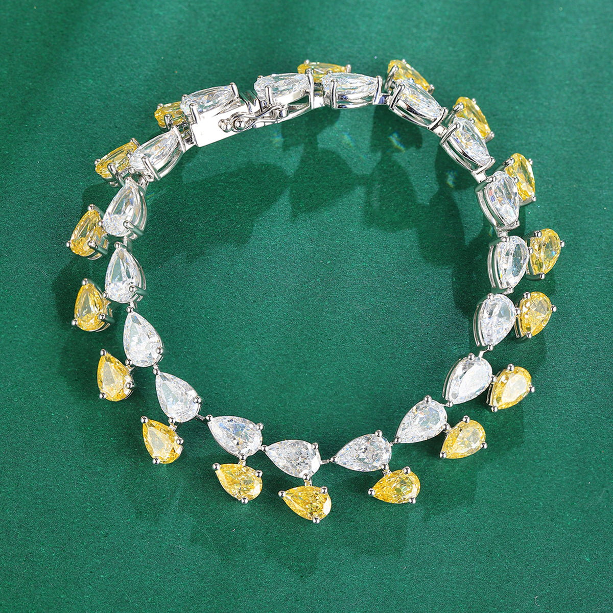 Double Layer Droplet Yellow and White High Carbon Zircon S925 Silver Plated Platinum Bracelet