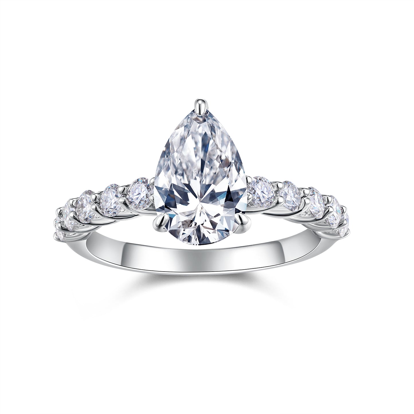 3.0 Carat Pear Shaped Moissanite S925 Silver Plated Ring