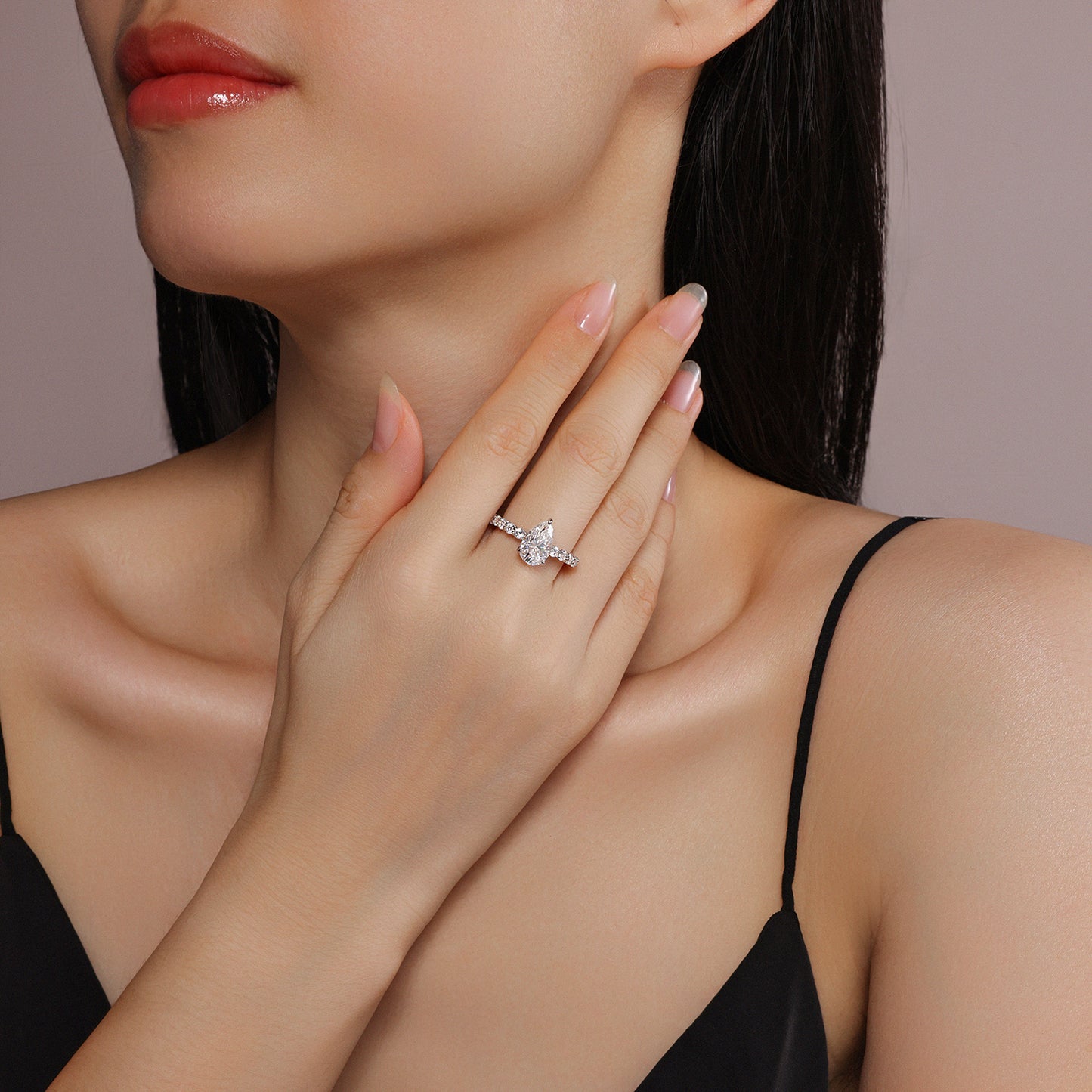 3.0 Carat Pear Shaped Moissanite S925 Silver Plated Ring