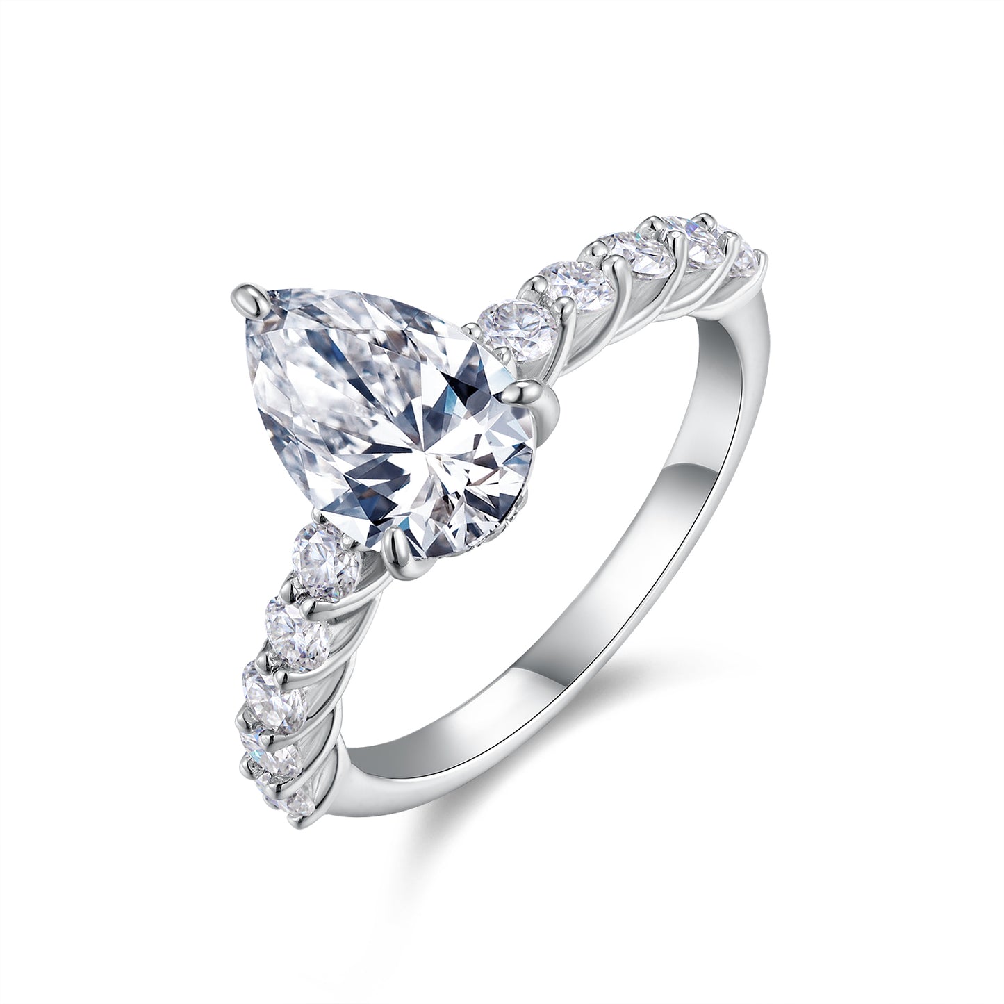 3.0 Carat Pear Shaped Moissanite S925 Silver Plated Ring