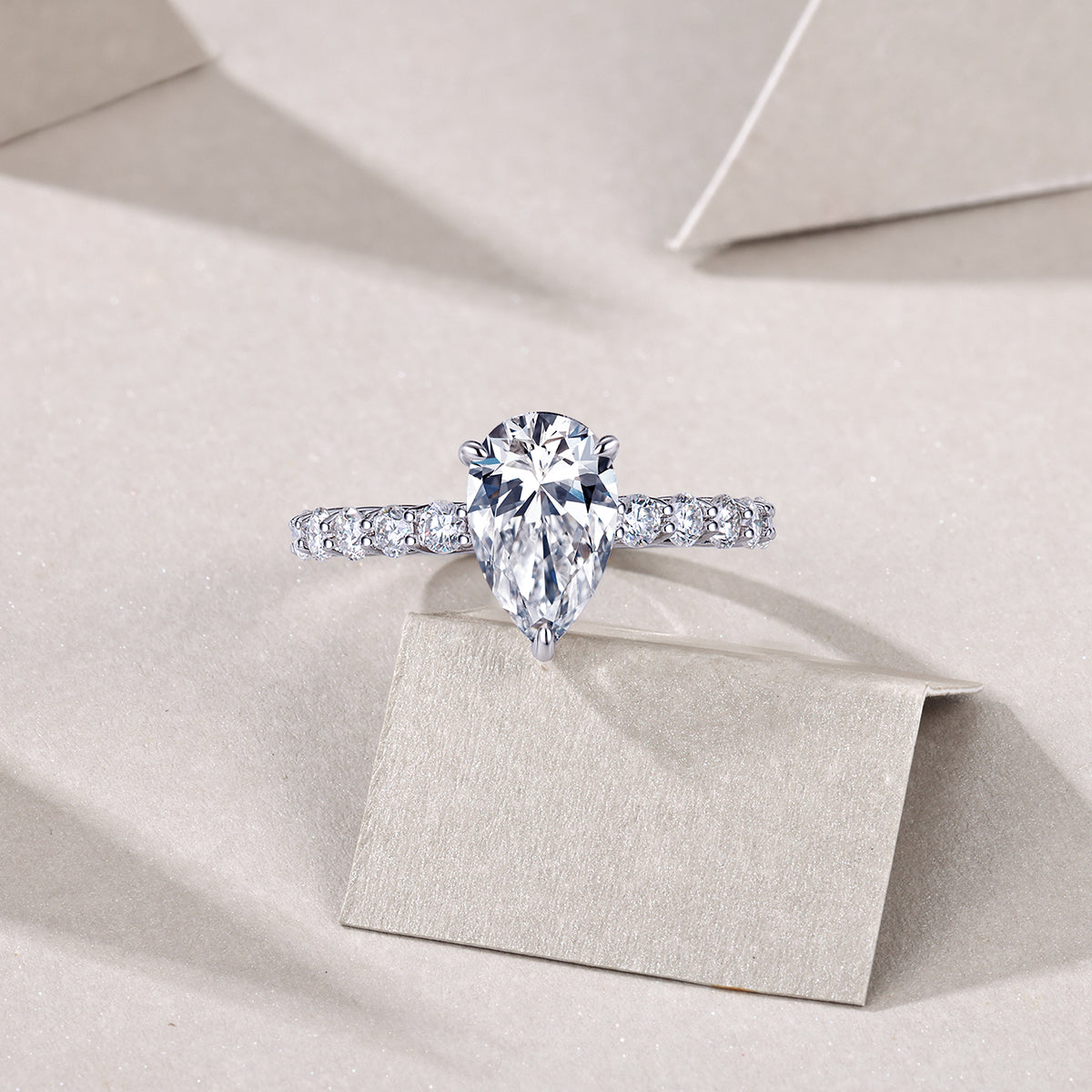 3.0 Carat Pear Shaped Moissanite S925 Silver Plated Ring