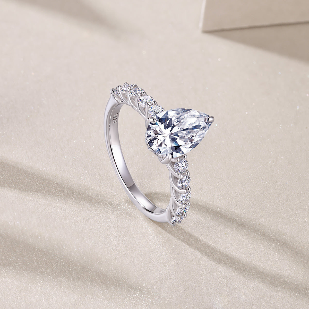 3.0 Carat Pear Shaped Moissanite S925 Silver Plated Ring