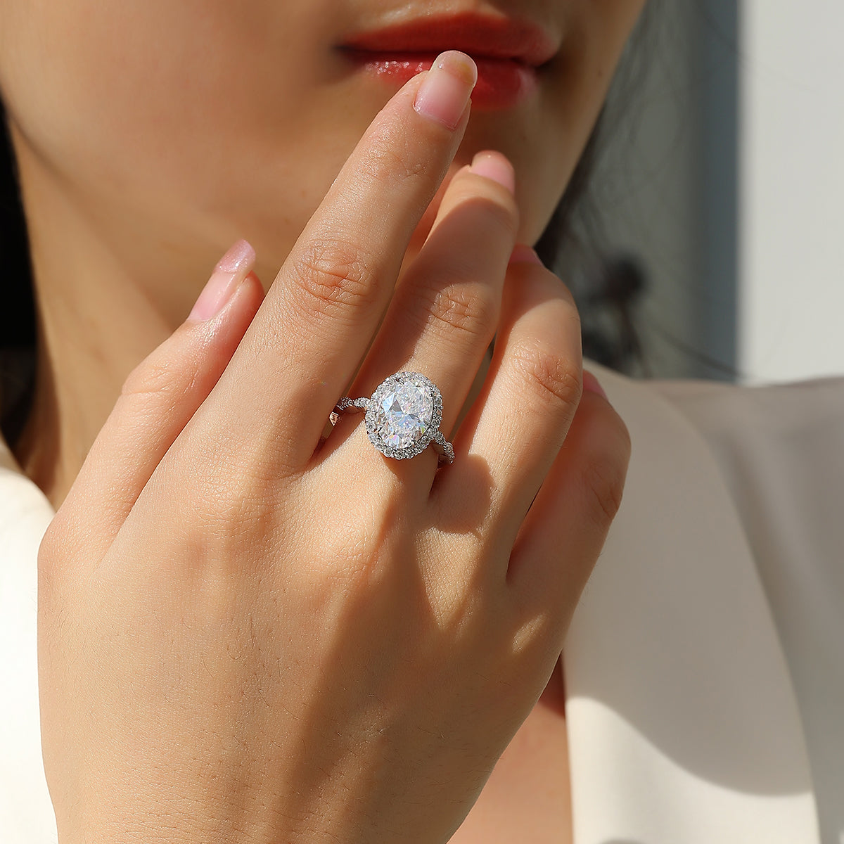 S925 Silver Plated 18K Platinum Women's Soleste Halo Ring