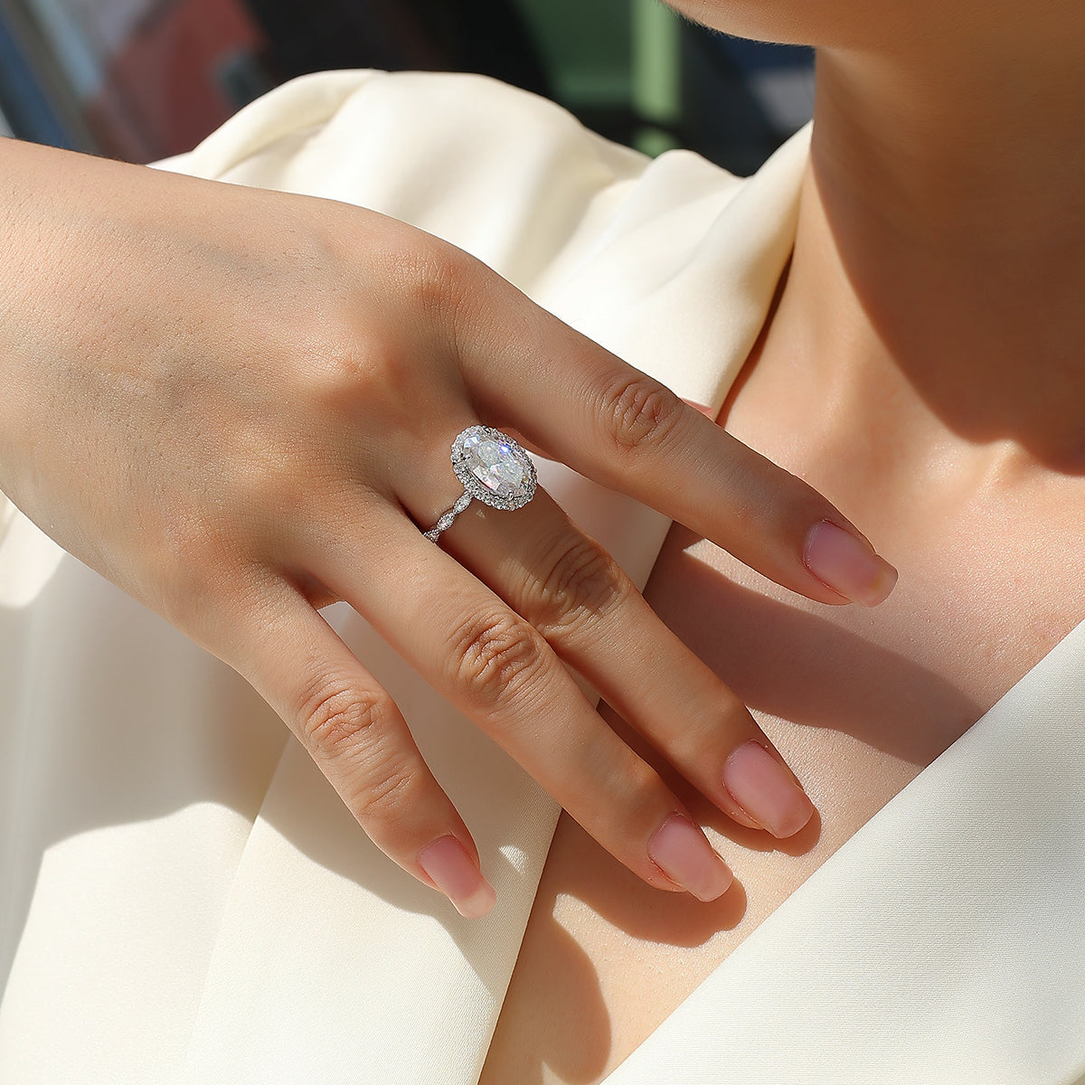 S925 Silver Plated 18K Platinum Women's Soleste Halo Ring