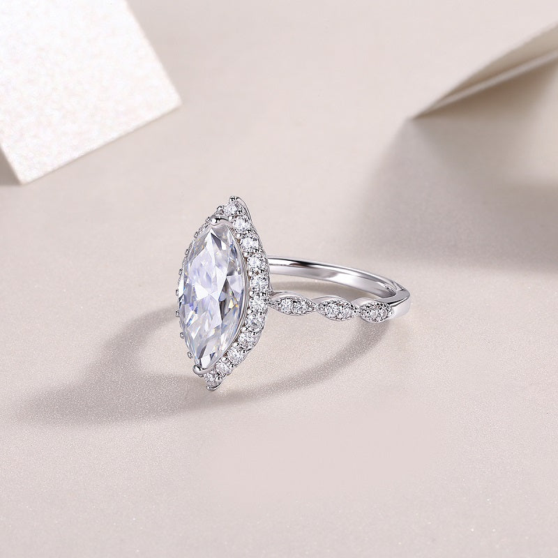 Silver Plated 18K Platinum Soleste Halo Women's Ring