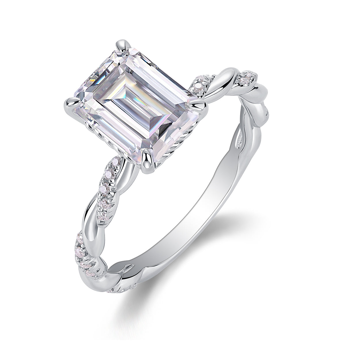 3.0 Carat Emerald-Cut Moissanite S925 Silver Plated Women's Ring