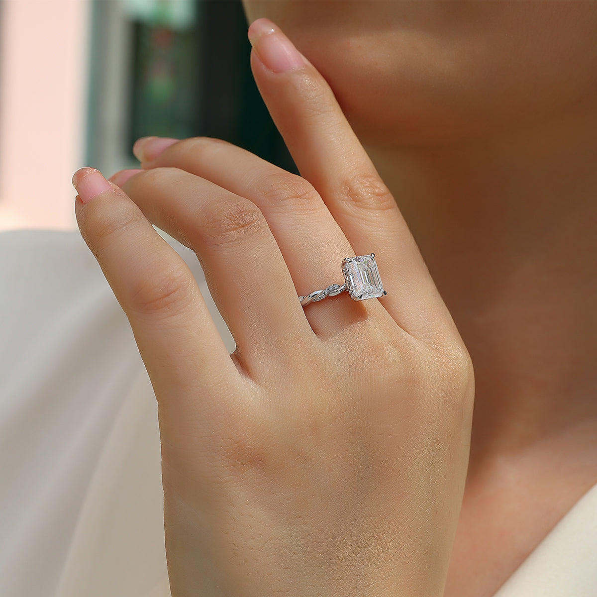 3.0 Carat Emerald-Cut Moissanite S925 Silver Plated Women's Ring