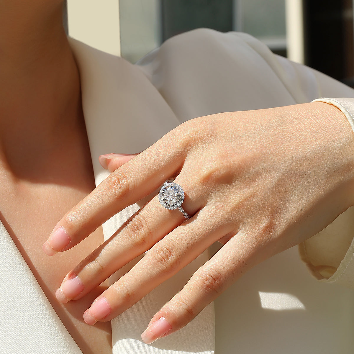 3.0 Carat Round Cut Moissanite S925 Silver Plated Ring