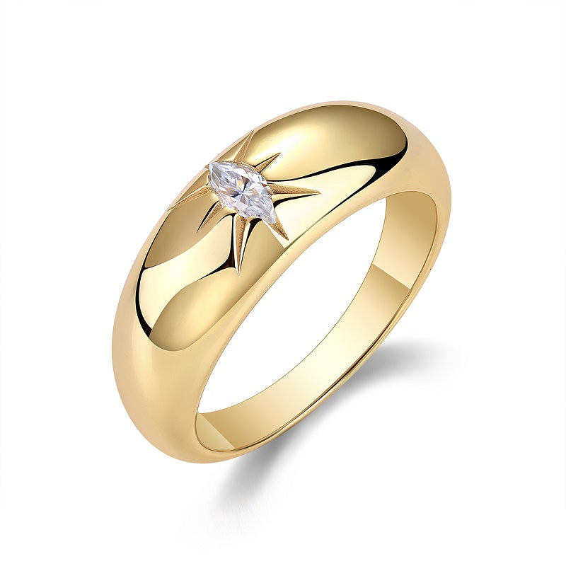 S925 Silver Plated 18K Gold Women's Ring with Marquise Shape Moissanite