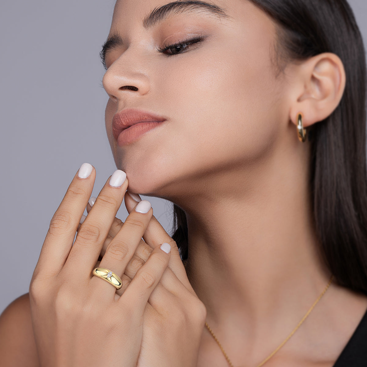 S925 Silver Plated 18K Gold Women's Ring with Marquise Shape Moissanite