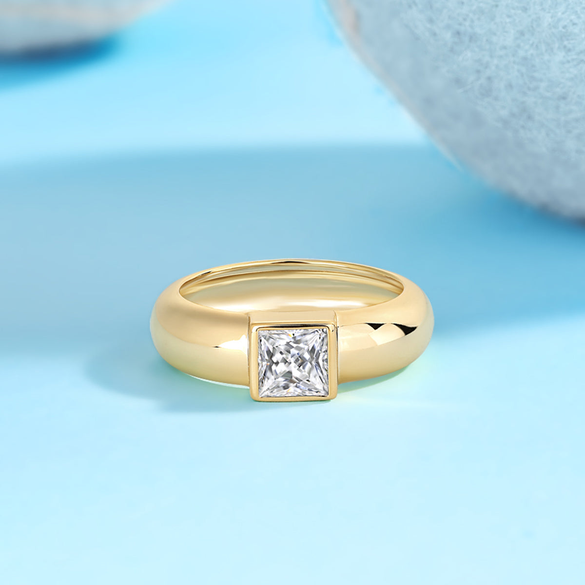 Stunning 1.0 Carat Princess Cut Moissanite S925 Silver Plated 18K Gold Women's Ring