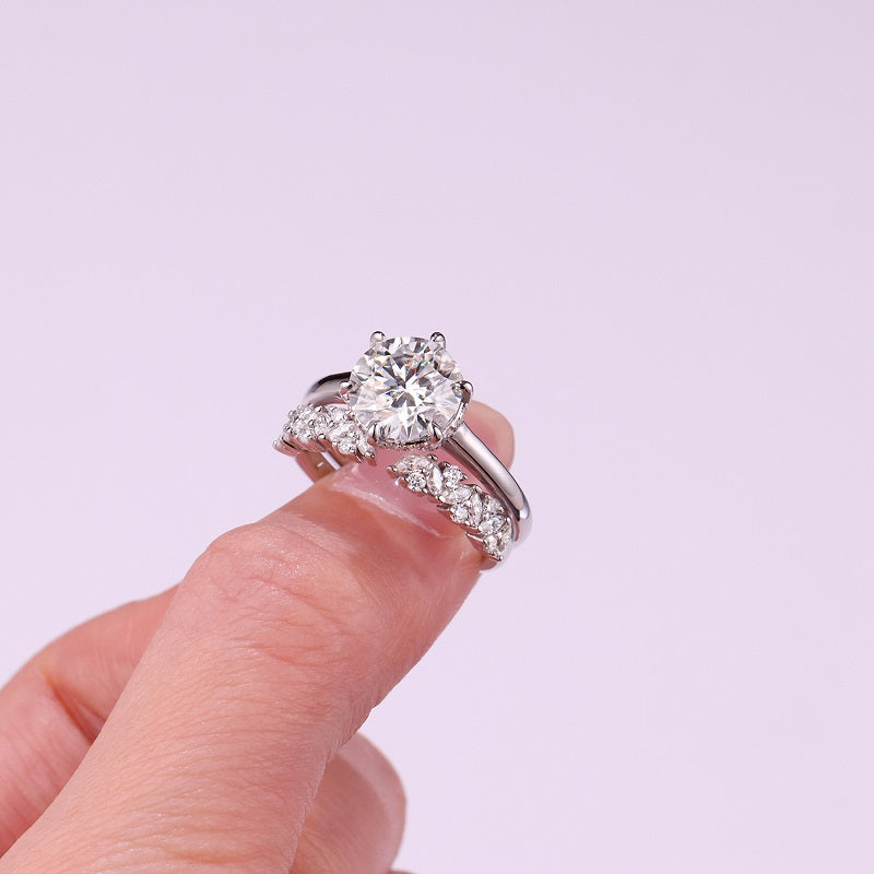 3.0 Carat Round Cut Moissanite S925 Silver Plated Ring Set