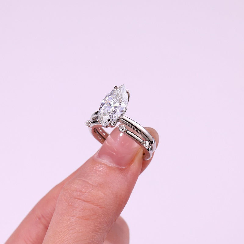 3.0 Carat Marquise Shaped Moissanite Silver Plated Ring Set