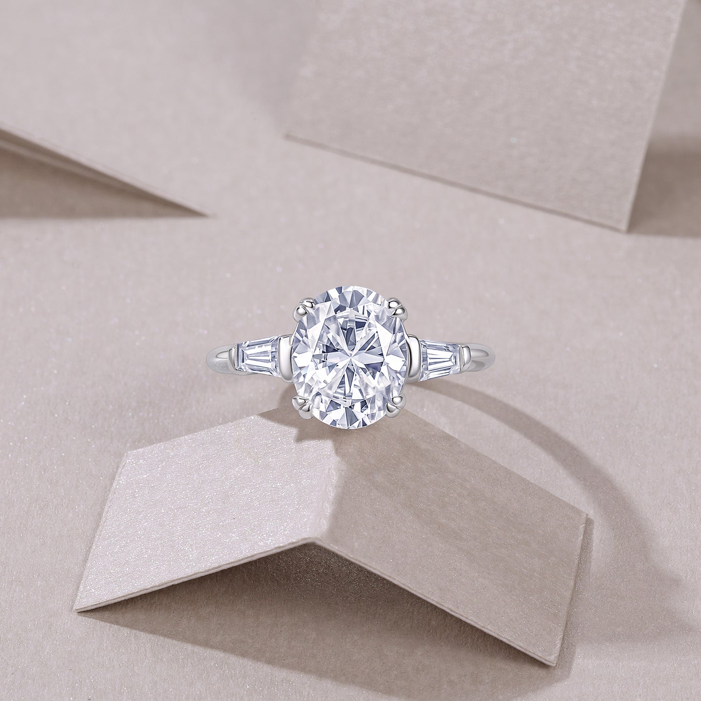 3.0 Carat Oval Shaped Moissanite S925 Silver Plated Ring