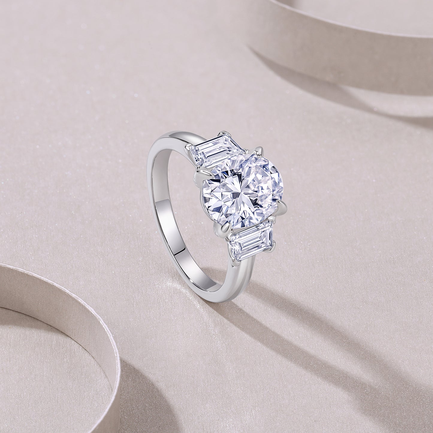 3.0 Carat Oval Moissanite S925 Silver Plated Three Stone Ring