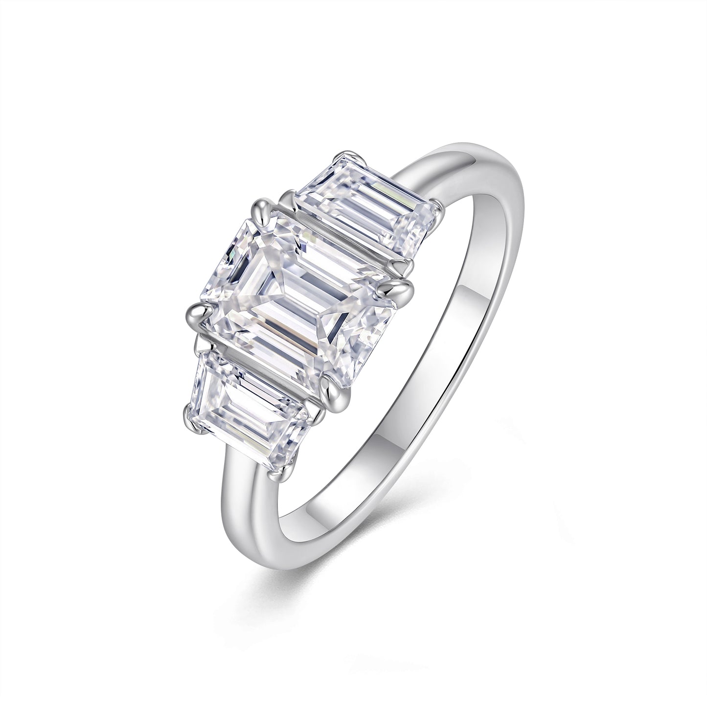 2.0 Carat Emerald Cut Moissanite S925 Silver Plated Ring