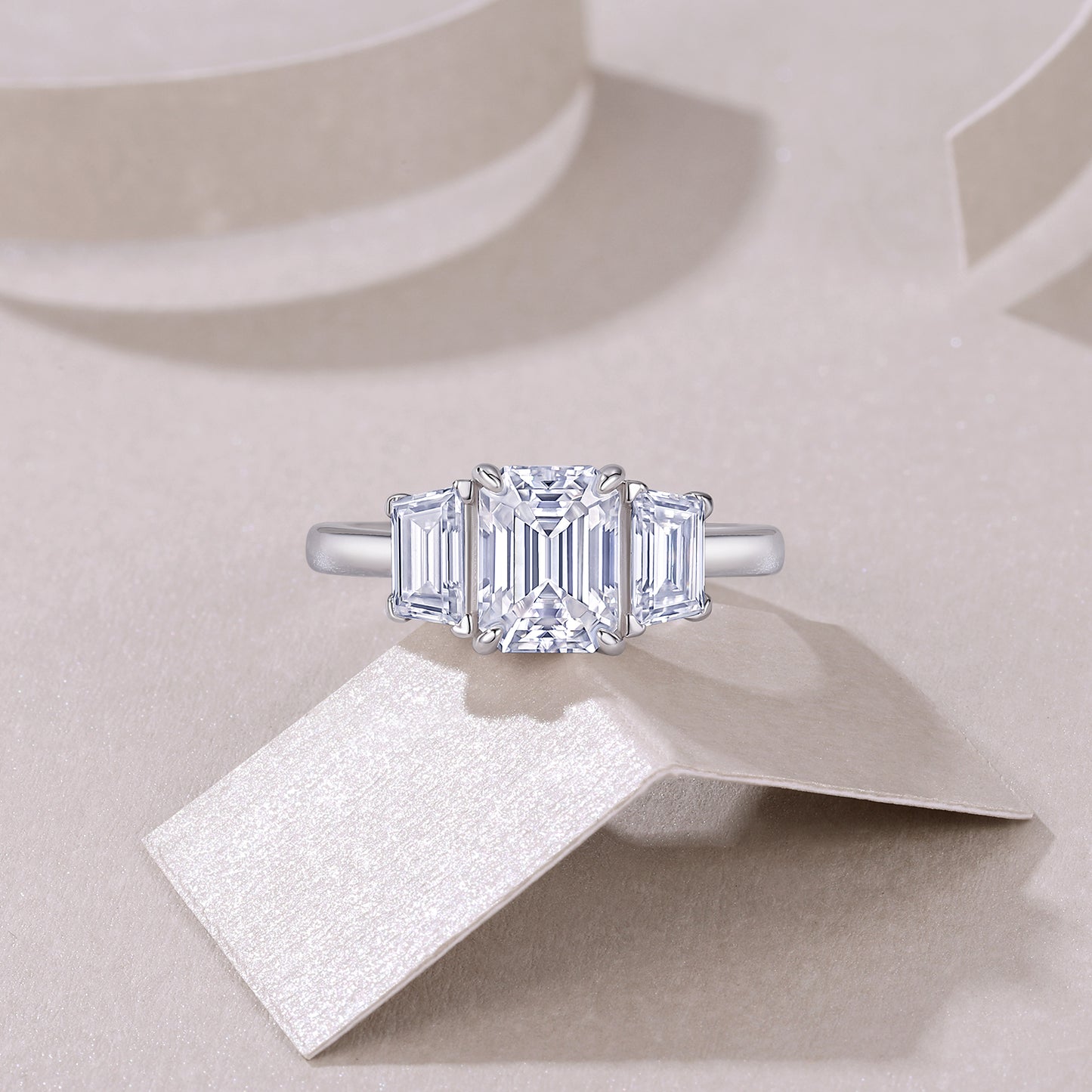 2.0 Carat Emerald Cut Moissanite S925 Silver Plated Ring