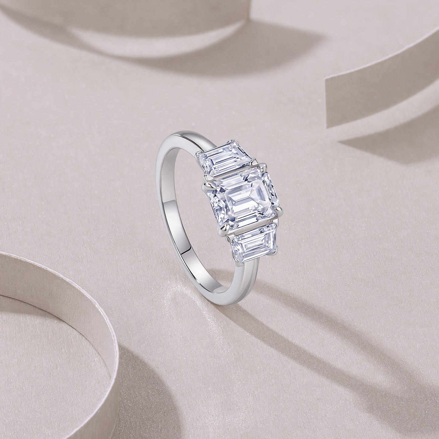 2.0 Carat Emerald Cut Moissanite S925 Silver Plated Ring