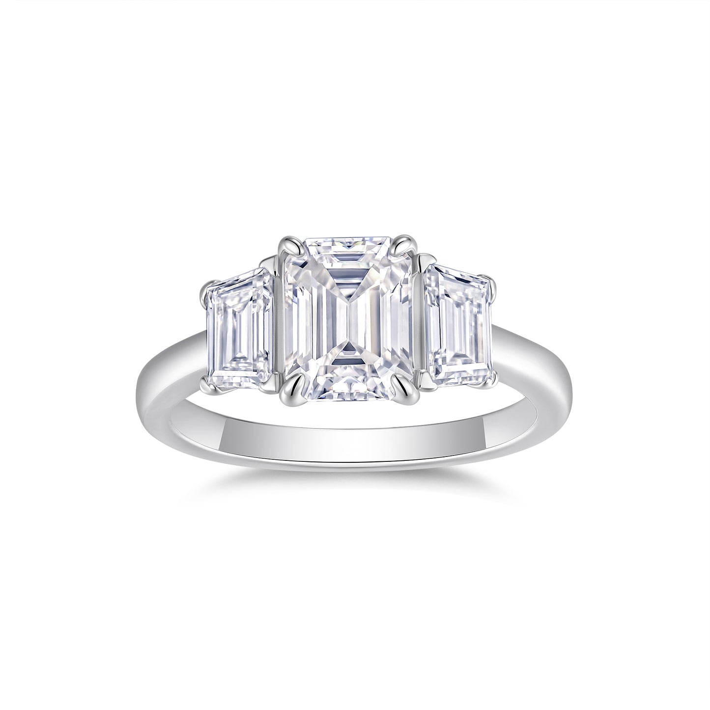2.0 Carat Emerald Cut Moissanite S925 Silver Plated Ring
