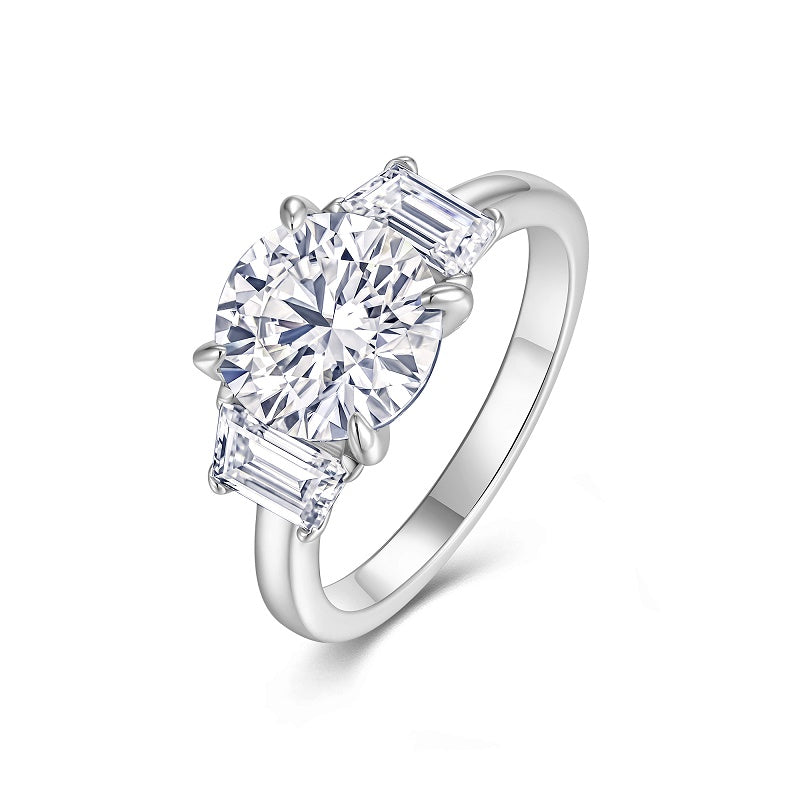 3.0 Carat Round Cut Moissanite S925 Silver Plated Ring