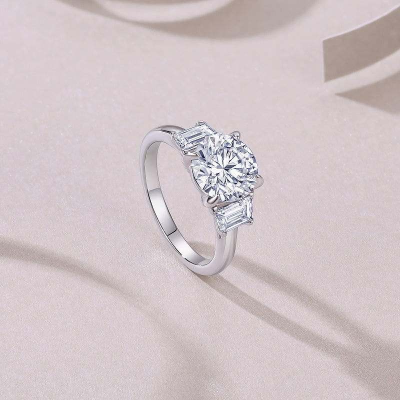 3.0 Carat Round Cut Moissanite S925 Silver Plated Ring