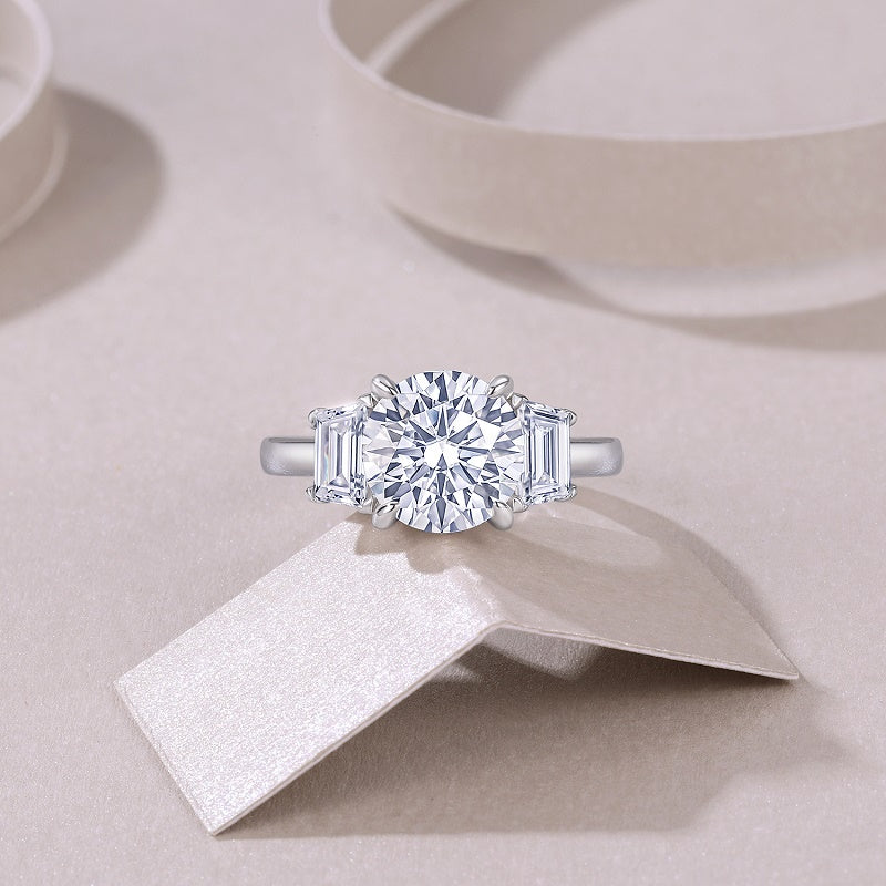 3.0 Carat Round Cut Moissanite S925 Silver Plated Ring