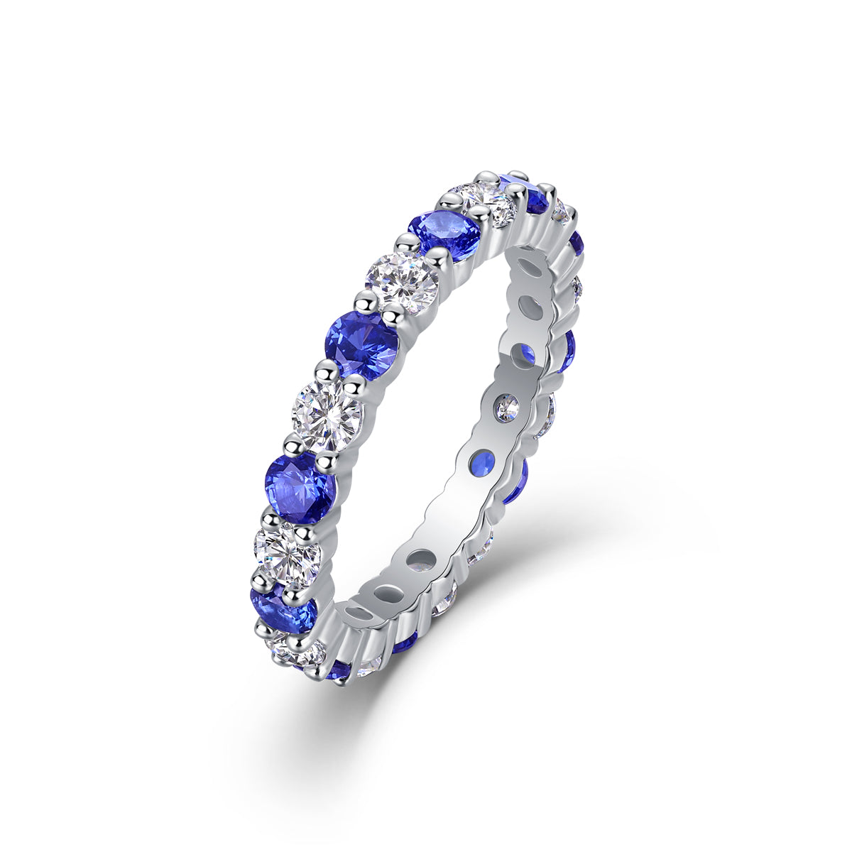 S925 Silver Plated 18K Platinum Lab Grown Gemstones Eternity Ring