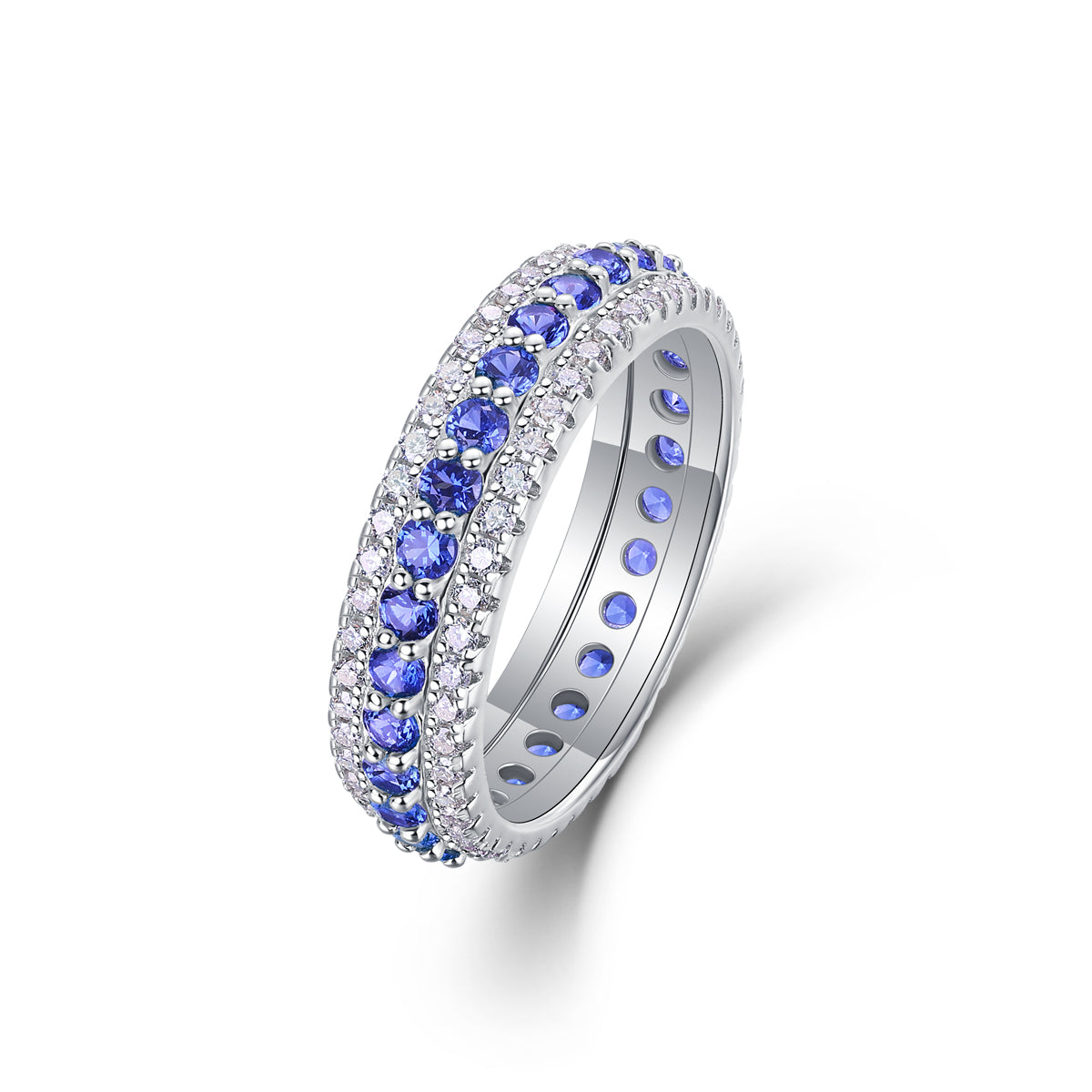 S925 Silver Plated 18K Platinum Lab Grown Gemstones Eternity Ring with Moissanite