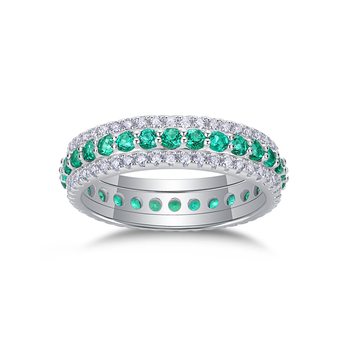 S925 Silver Plated 18K Platinum Lab Grown Gemstones Eternity Ring with Moissanite