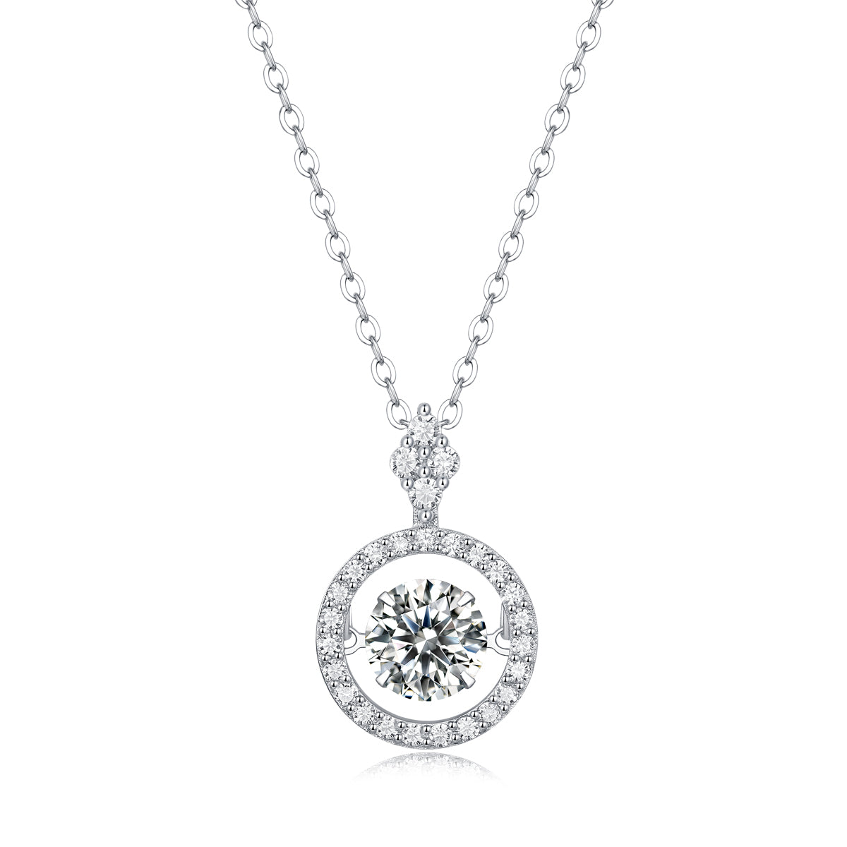 Dynamic Circular Pendant Silver Plated 18K Platinum Necklace with 1.0 Carat Moissanite