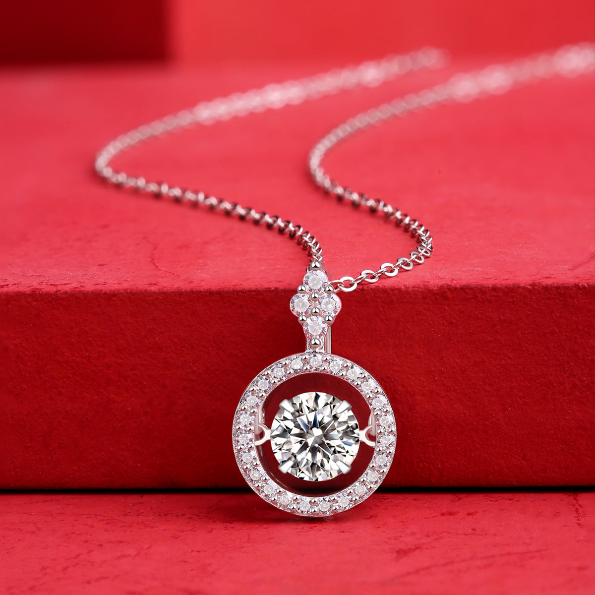 Dynamic Circular Pendant Silver Plated 18K Platinum Necklace with 1.0 Carat Moissanite