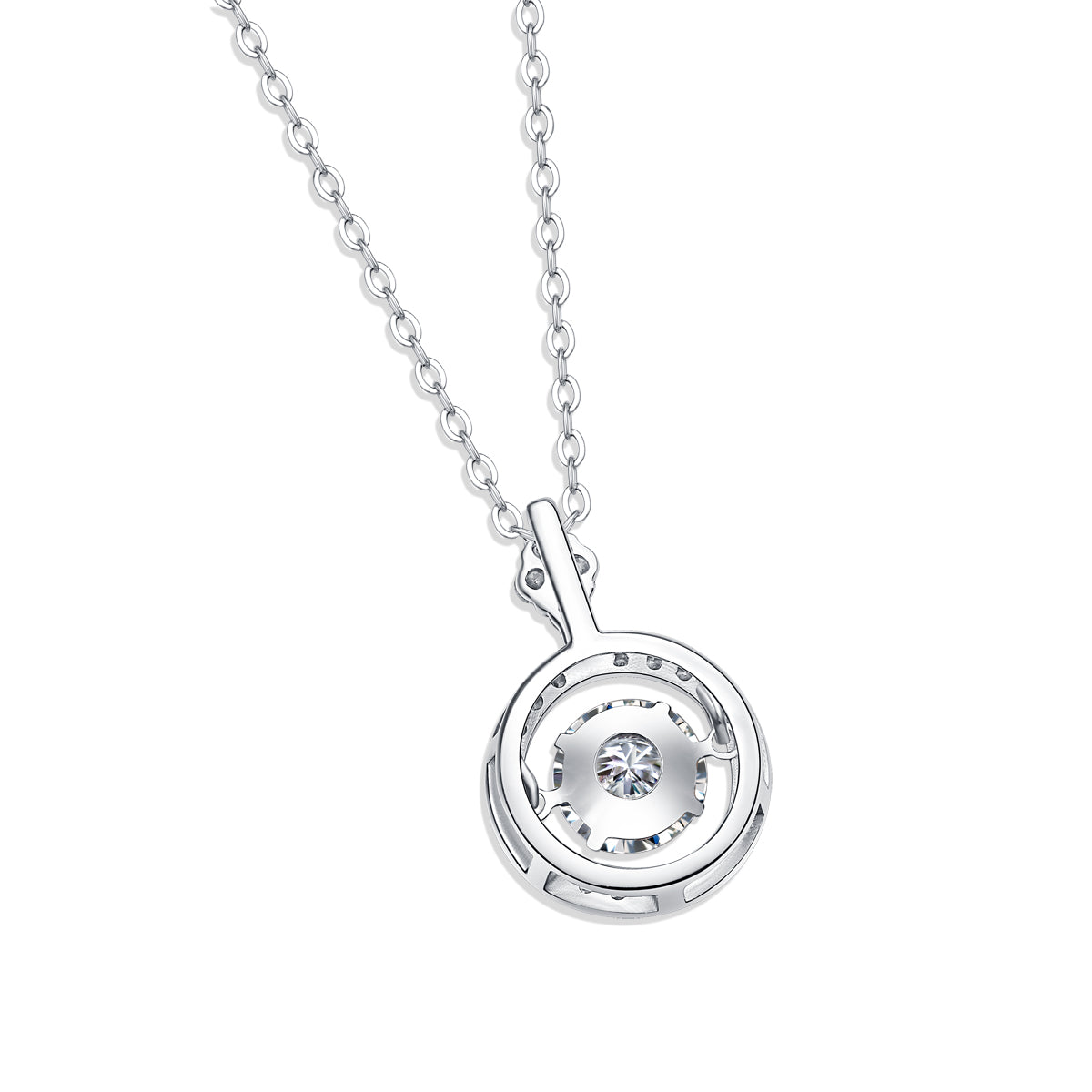 Dynamic Circular Pendant Silver Plated 18K Platinum Necklace with 1.0 Carat Moissanite