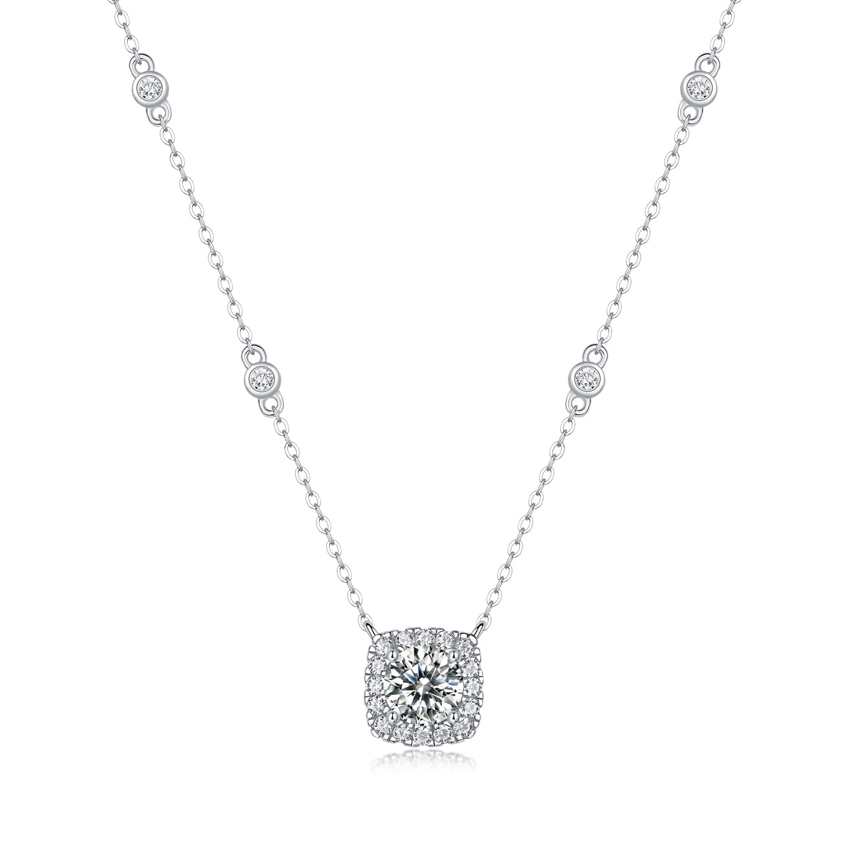 1.0 Carat Cushion Cut Moissanite Pendant Plated 18K Silver Necklace