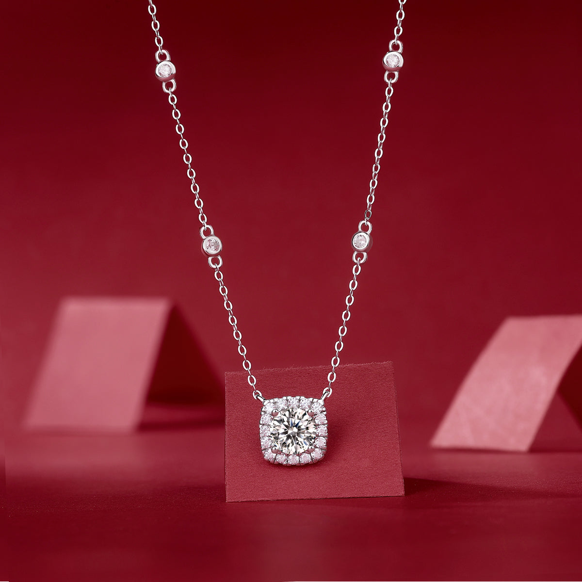 1.0 Carat Cushion Cut Moissanite Pendant Plated 18K Silver Necklace