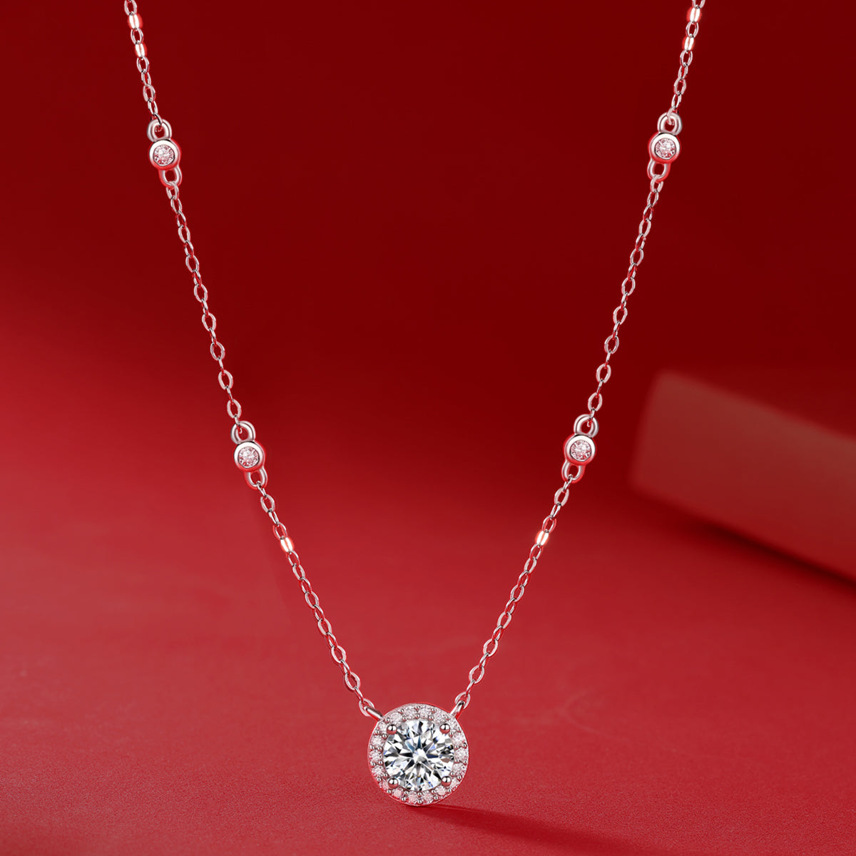 1.0/2.0 Carat Round Cut Moissanite Pendant Silver Plated Necklace