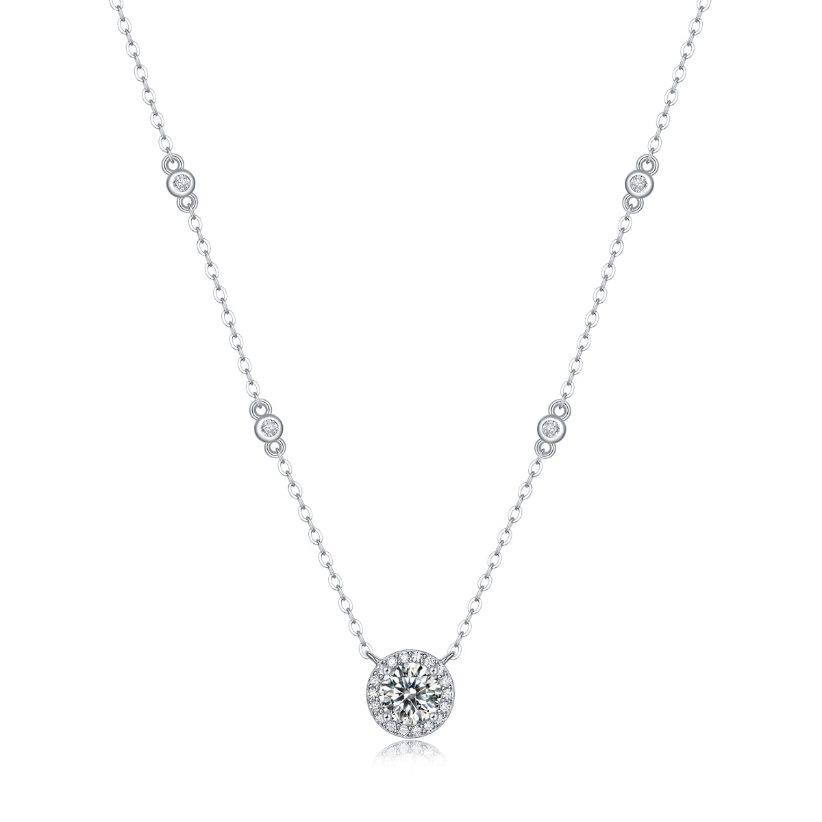 1.0/2.0 Carat Round Cut Moissanite Pendant Silver Plated Necklace