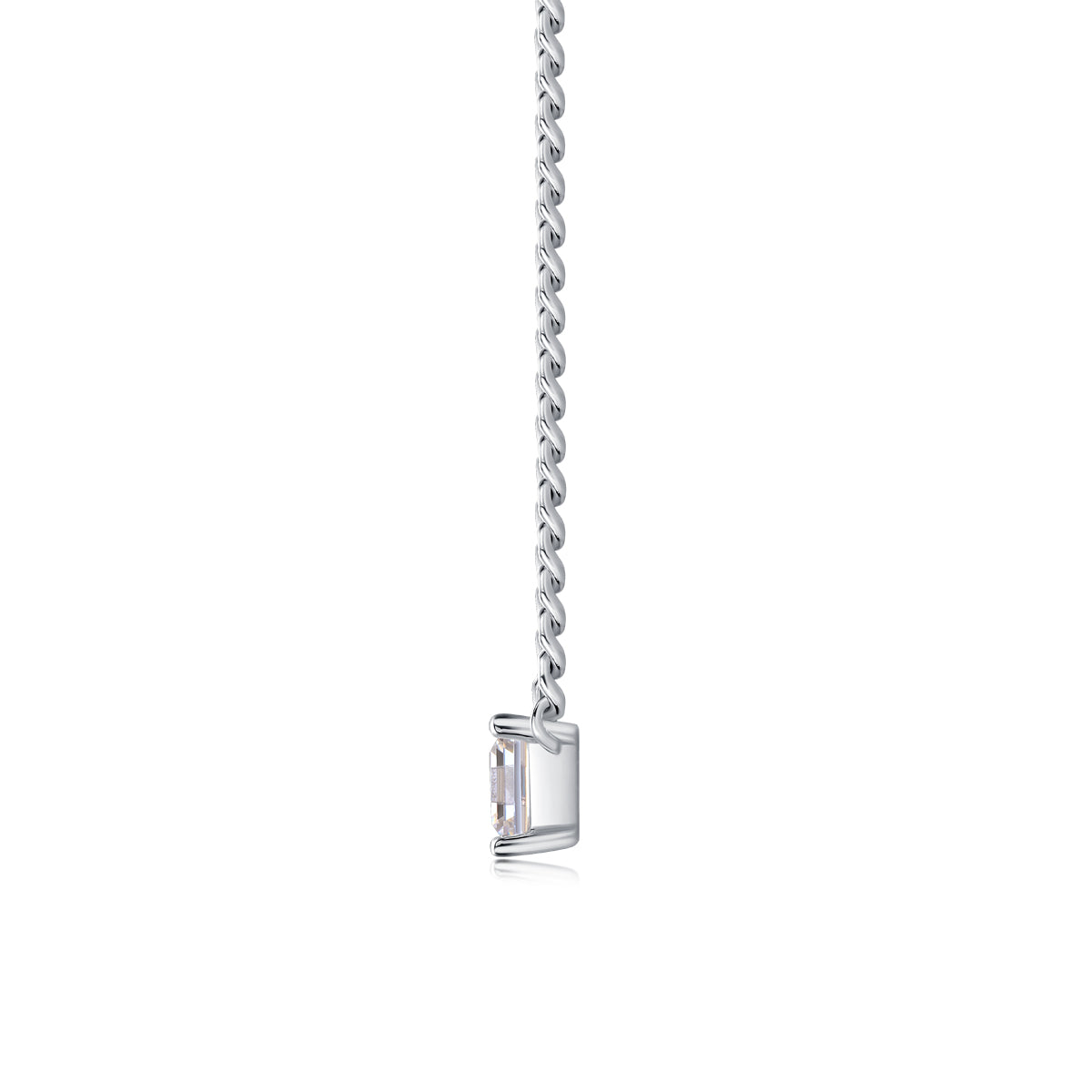 Silver Plated 18K Platinum Cuban Chain Necklace with 1.0 Carat Princess Cut Moissanite Pendant