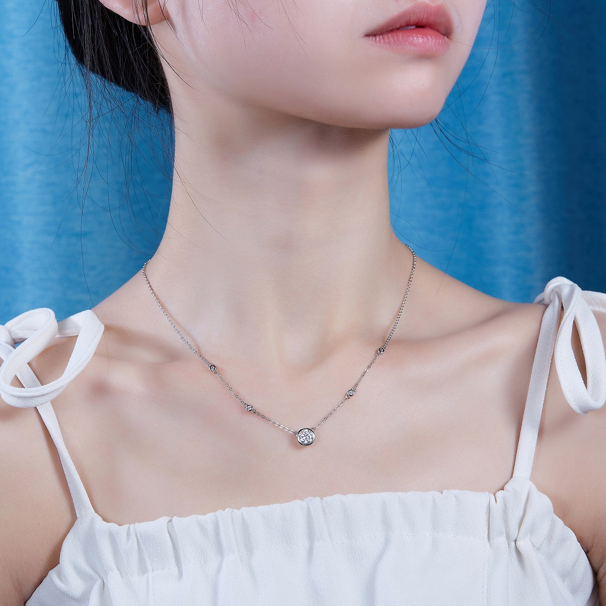 1.0 Carat Round Cut Moissanite Pendant Silver Plated Necklace