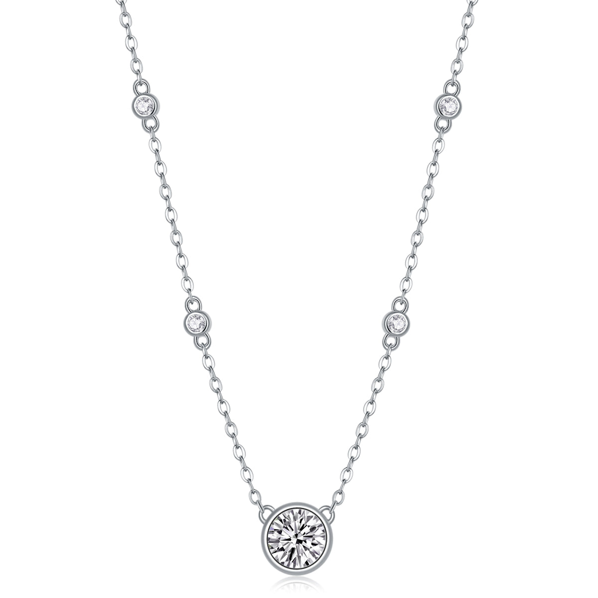 1.0 Carat Round Cut Moissanite Pendant Silver Plated Necklace